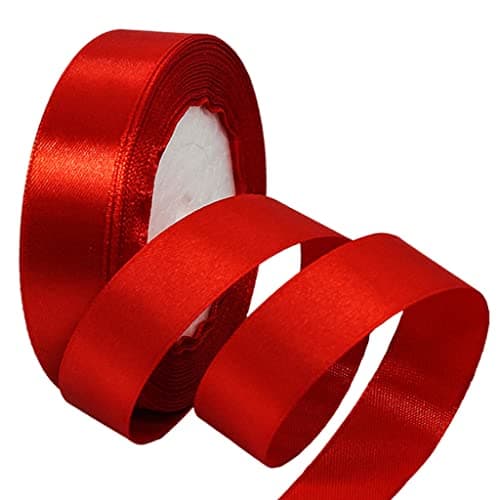 Ruban Satin Rouge Fin 25mm,22m Polyester Ruban Satin,Ruban Cadeau Emballage,Ruban Noel Ruban Tissu pour Ballon,Couture,Nœuds,Artisanat,Bouquet,Décoration de Mariage,Voitures,Anniversaire,Gâteau