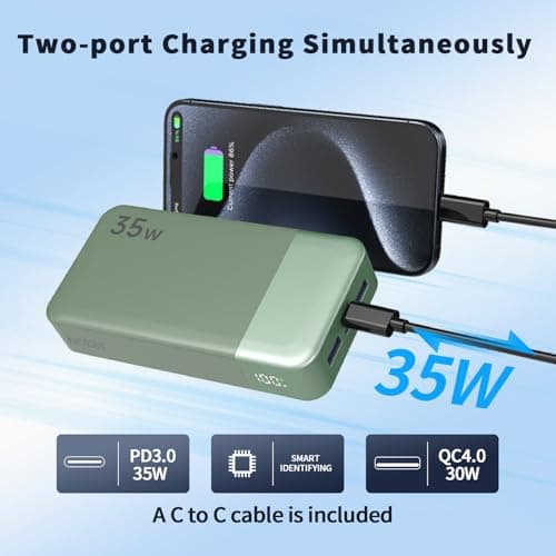 Nobis Power Bank, Alimentation Mobile 20000mah, Recharge Rapide pour Alimentation Mobile 35w, Batterie avec écran Numérique pour iPhone,Samsung, Android, etc