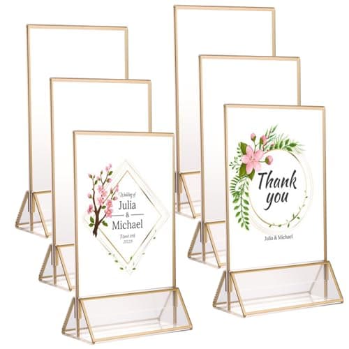 JMIATRY Lot de 6 présentoirs de table A6 - 10,2 x 15,2 cm - Doré - Cadre photo double face doré pour expositions, numéros de table, cadres photo, numéros de table de mariage