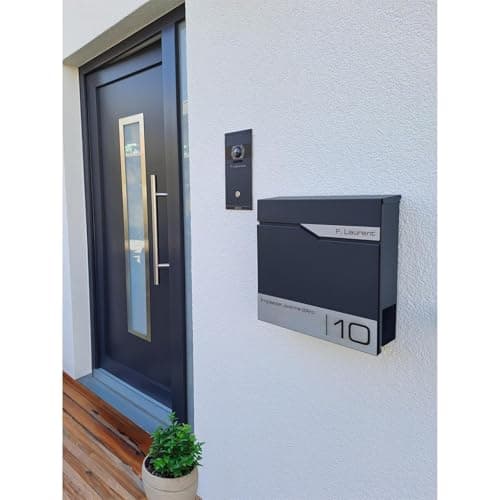 Metzler Boîte aux Lettres Murale avec Porte-nom, Design Moderne avec Compartiment à journaux Anthracite RAL 7016, Personnalisable avec Plaque Nominative en Acier Inoxydable V2A | Modèle Siebert...