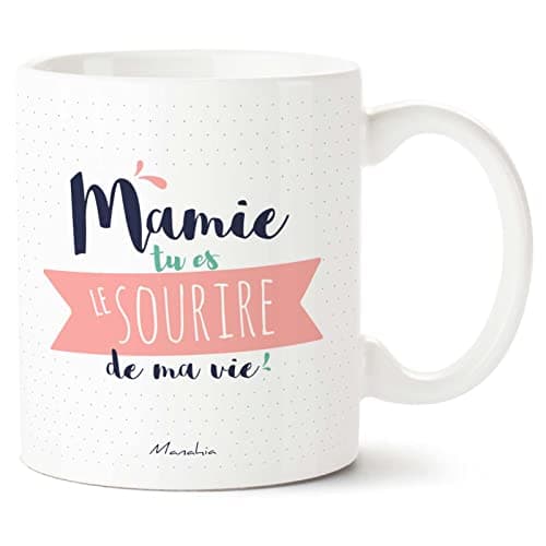 Manahia Mug Cadeau Mamie - Mamie tu es le Sourire de ma Vie - Avec Boite Kraft - 330 mL, Céramique - Imprimé en France - Tasse Annonce Mamie - Noël, Anniversaire, Fête des Grands-Mères