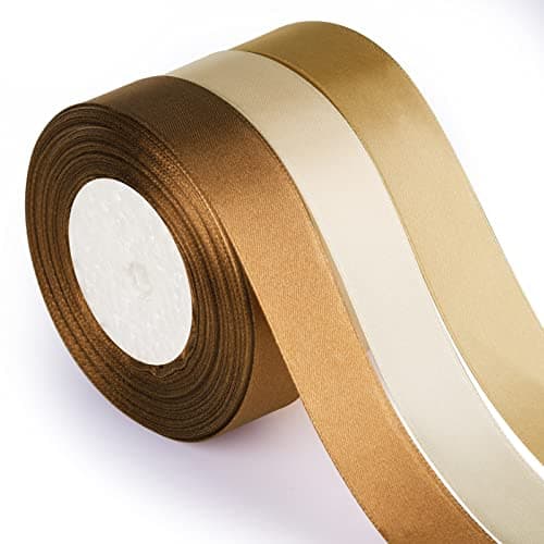 ASTARON Brown Gold ruban robe de mariée bouquet bricolage artisanat 1 pouce, ruban de couleur solide tissu ruban cadeau emballage cadeau de Noël noeud papillon Bun ruban décoration