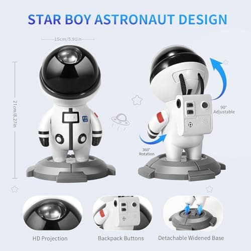 Projecteur Ciel Etoile Rechargeable, 15 Galaxies et Minuterie, Double Contrôle Veilleuse Astronaute, Enfant Adulte Decoration Chambre Plafond Rotation Led Lampe Projecteur, Cadeaux Noel Anniversaire