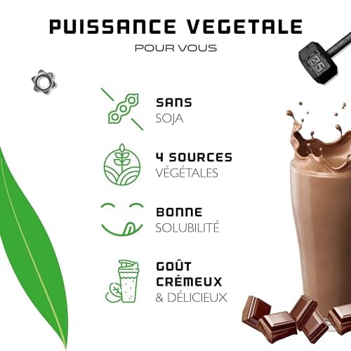 Proteine Poudre Vegan - Protéines végétales de pois, riz, amande et chanvre - Sans soja - Délicieuses & crémeuses - (750 g, Chocolat)