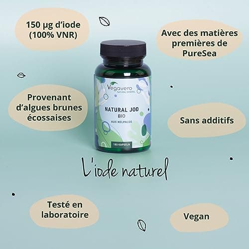 Iode BIO 150 μg | 100% NATUREL : Issu d’Algue Kelp | 6 Mois | Thyroide* + Antioxydant | SANS ADDITIFS et VEGAN | Vegavero®