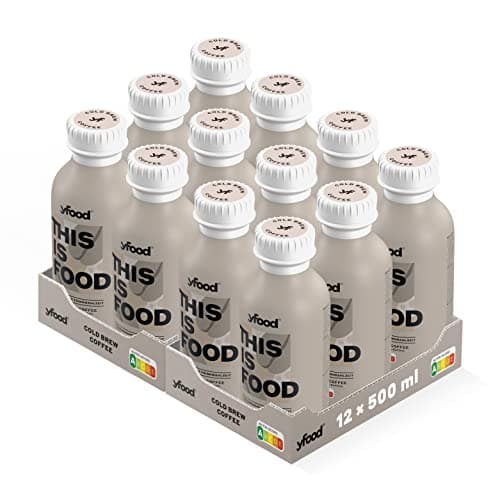 yfood Cold Brew Coffee, repas prêt à boire, THIS IS FOOD, substitut de repas, 34 g de protéines, 26 vitamines et minéraux (12 x 500 ml), goût café avec caféine