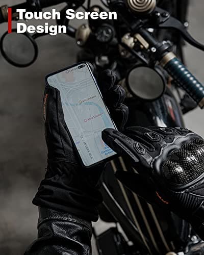 BORLENI Gants Moto Hiver Homologué Homme Imperméables en Fibre de Carbone Gant Moto Chaude Écran Tactile pour Moto Scooter Noir L