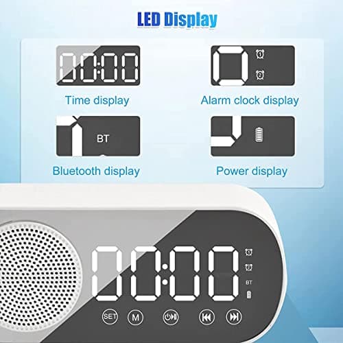 Beifenl Réveil numérique à LED avec radio FM et haut-parleur Bluetooth, 3 niveaux de luminosité et mode de gradation, horloge snooze pour décoration
