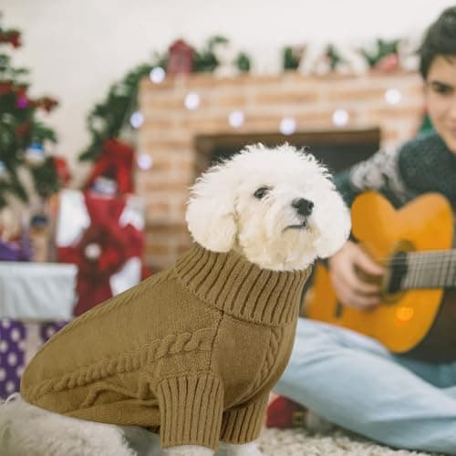 Queenmore Pull Chien Petite Taille Bouledogue Français Chaud Pull-Overs pour Chiens Pull Chihuahua Manteau Teckel Vetement pour Chien Chat d'hiver, Marron, S