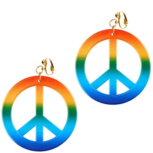 Balinco Ensemble 3 pièces hippie avec bandeau à fleurs | lunettes de soleil rondes en nickel avec verres roses | boucles d'oreilles arc-en-ciel peace