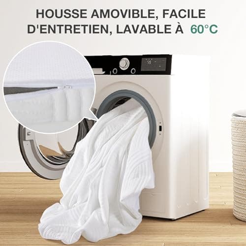Novilla Surmatelas 90x200, 5CM, Surmatelas en Mousse en Matériau Bambou, Certifié Sûr et Fiable par CertiPUR-US et Oeko-TEX, Absorbant et Respirant, Tissu Doux pour La Peau, Lavable