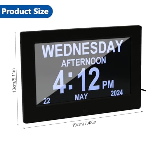 ALLOMN Grande horloge numérique avec calendrier et date de 17,8 cm avec jour et date pour les personnes âgées, montre Alzheimer avec 12 options d'alarme pour personnes âgées, malvoyantes, perte de