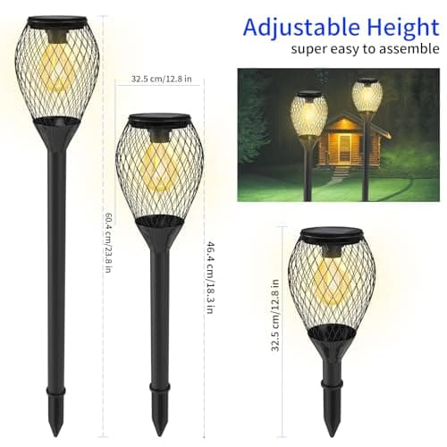 Amzxart Lampes solaires pour jardin extérieur,4 pcs lampes solaires pour extérieur,IP65 lampes solaires étanches pour jardin,lumière solaire blanc chaud pour jardins, pelouses, allées (auto on/off)