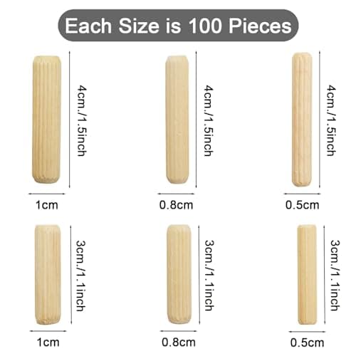 600 Pcs Assortiment de Tourillon Bois,Tourillons ein Bois,Chevilles en Bois Massif Rainurées pour Fraisage,Réparation de Meubles,Artisanat, Bricolage(6 Tailles)