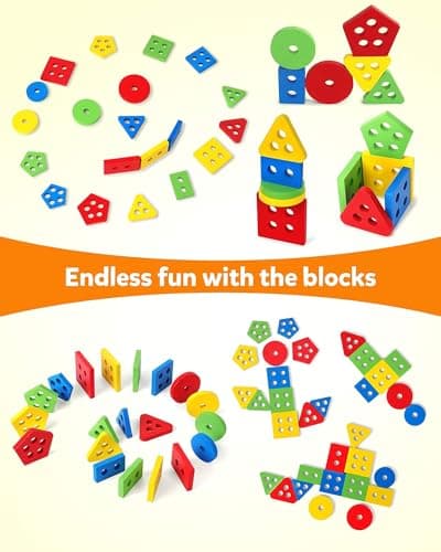 QHFlashbuy Jouets Montessori à Empiler et de Tri 1 2 3 Ans,20PCS Jouet Éducatif De Couleurs Et De Formes Différentes,Formes Géométriques Puzzles à Trier Les