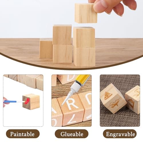 100 Cube Bois, 2x2x2CM Cube en Bois Vierges, Cube Bois Enfant de pin Naturel, Blocs de Bois pour L'artisanat, la Décoration, la Peinture, les Puzzles
