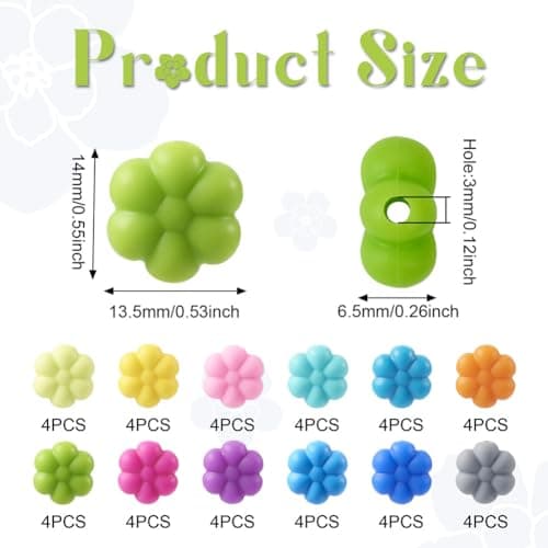 Boutigem Lot de 48 perles en silicone en forme de marguerite pour collier, bracelet, porte-clés, fabrication de bijoux, SIL-TA0001-50-BG-EU