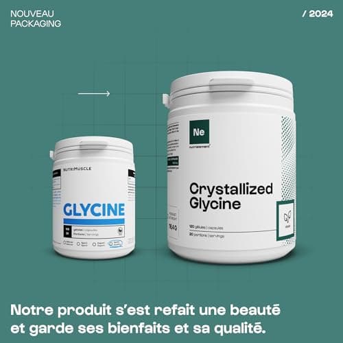 Glycine Cristallisée 100% pure - 120 gélules - Synthèse du collagène - Améliore la qualité du sommeil - Préserve et renforce la santé articulaire | Nutrielement By Nutrimuscle