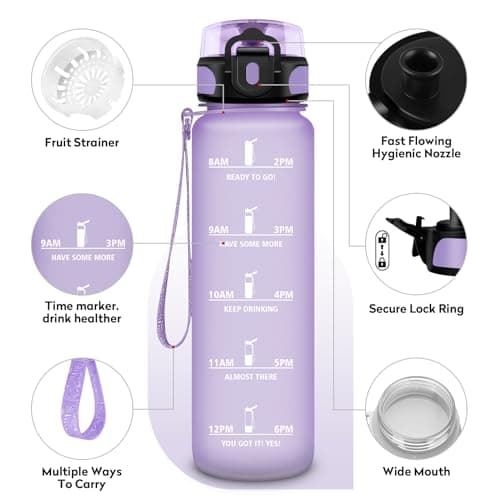 KollyKolla Gourde Enfant 500ml, Gourde Sport, Étanche & Réutilisable, Bouteille d'eau avec Marqueur de Temps et Filtre, sans BPA, Water Bottle pour Enfant & Adulte, l'école, Cyclisme, Voyage, Camping
