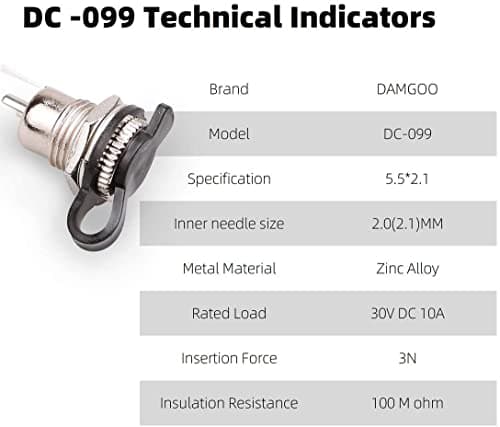 RUNCCI-YUN 20Pcs 5.5mm x 2.1mm Prises Femelle d'Alimentation DC,12 Volt Femelle en Métal DC,DC Fiche à Souder Panel Mount Fiche d'alimentation connecteur basse tension,avec Capuchon Antipoussière