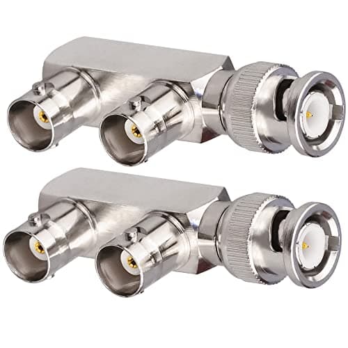 TUOLNK Lot de 2 fiches mâles BNC vers 2 Prises Femelles BNC en Forme de F Connecteur coaxial 3 Voies Adaptateur BNC SplitterF Forme Connecteur en té BNC 3 Voies