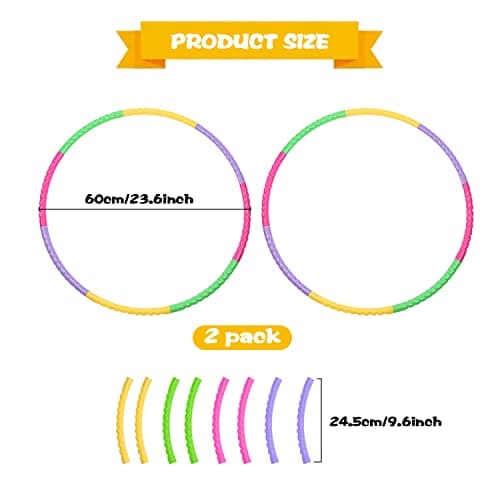 RayE Lot de 2 cerceaux hula hoop, pour enfants, 8 sections démontables, avec sac à cordon, adaptés au Hula Hoop, au fitness intérieur et extérieur, à la gymnastique, à la danse et au yoga