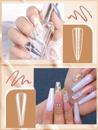 EBANKU 288 PCS Faux Ongles Capsule Ongles Acrylique,Nail d'extension Kit Matte Faux Ongles Capsules Couverture Complète Nail Tips avec 72 PCS French Autocollants Pour Ongles (6 Modèles)