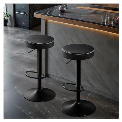 STOOLINK Chaise de Bar Lot de 2 Tabourets de Bar Réglable en Hauteur, Chaises Bar Cuir Microfibre, Tabouret de Bar avec Repose-Pieds, Chaise Bar pour Cuisine, Tabouret Bar Pivotant à 360°-Noir