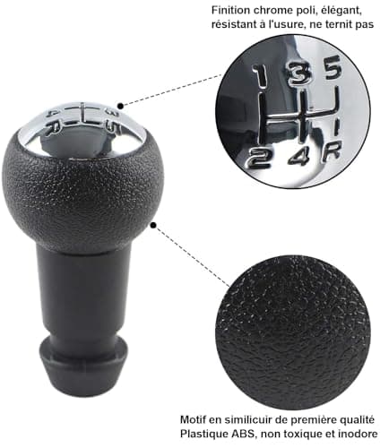 Spurtar Pommeau de levier de vitesses manuel 5 vitesses pour Peugeot 106 107 207 301 307 308 407 408 508 3008 1007 / pour CITROEN C2 C3 C4 Picasso - Noir et argent