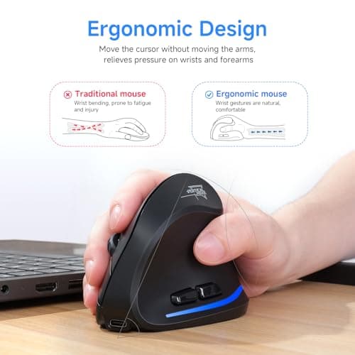 ECHTPower 2024 Update Souris Ergonomique sans Fil, 2.4GHz Souris Verticale Rechargeable, Wireless Mouse Droitier Silencieuse, 4800 DPI Réglable Interface Type C pour PC Laptop Ordinateur Mac Windows