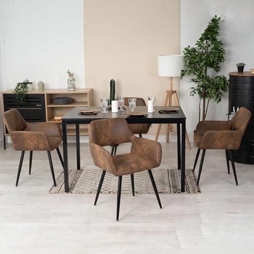 MEUBLE COSY Lot de 2 Chaises de Salle à Manger Fauteuil Rétro Vintage Assise rembourrée en en suédine Pieds en métal pour Cuisine Salon Chambre Bureau, Brune, Marron