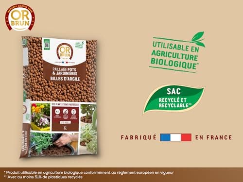 Or Brun Billes d'argile - 6L - Favorise Le Drainage & L'Humidité - Utilisable en Agriculture Biologique OBRPARG6U