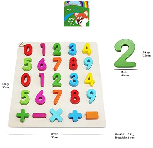 EasY FoxY ToY Puzzle en Bois avec De Grands Nombres Colorés De 0à9, Jouet pour L'apprentissage Ludique des Nombres Et du Calcul De 2 3 Ans, Cadeau pour Enfants
