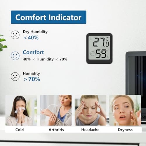 Lot Thermometre Interieur Maison 4 Pièces, LCD Mini Digital Thermomètre avec Hygromètre, Mesure de Précision Murale pour Chambre Bébé, Culture et Cave, Noir