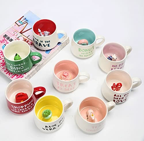 Biigming Tasse à café 3D en céramique avec motif animal à l'intérieur, 350 ml, faite à la main, tasse à lait cadeaux pour Noël, anniversaire, fête des mèresamis, enfants (Dinosaure vert)