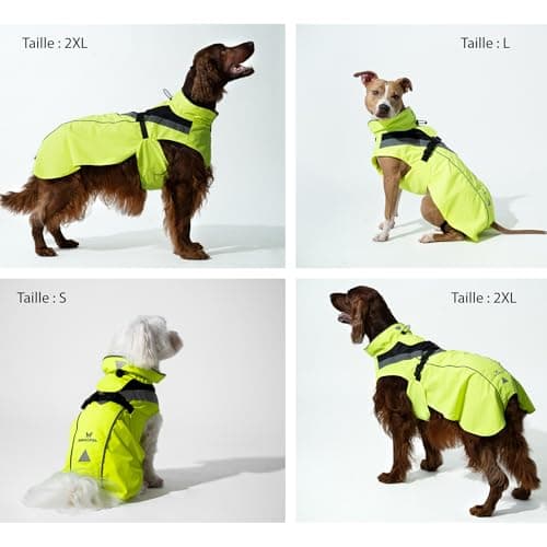 DOGOPAL Imperméable Chien - Manteaux Imperméables Légers & Confortables pour Chiens de Petite, Moyenne et Grande Taille - Manteau à Surface Réfléchissante avec Ouverture Harnais - (Jaune, XXL)