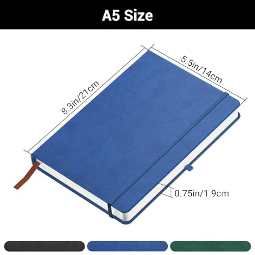 Yarotm Carnet A5 Ligné - 2 Pièces Carnet Cuir PU Notebooks - Cahier de Note A5 14x21cm - 100g/m2 Papier Ligné Carnet de Voyage - 200 Pages Bloc Note Cahier Journal (Noir+Bleu)