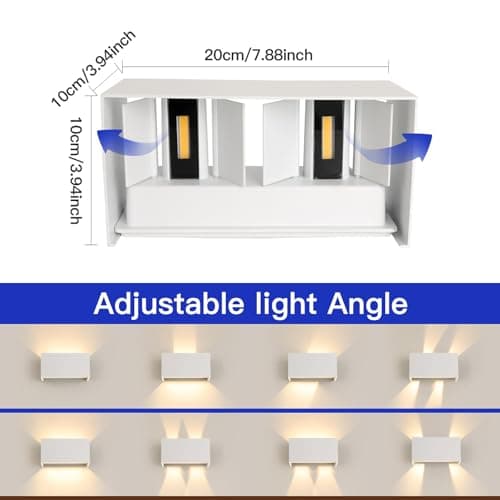 FUPE 25W LED Applique Murale Exterieur Intérieure Applique Extérieure IP65 Imperméable Moderne Aluminium Appliques Murale Extérieure Lampe Lumière Angle Réglable, Blanc 3000k Blanc Chaud