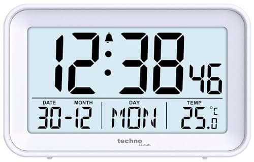 Technoline WT497 Réveil numérique Moderne, température intérieure, Date, Jour de la Semaine, Alarme et Snooze, Blanc