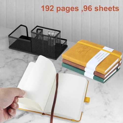 HOMEMARS Carnet de Notes, Cahier a6 Page Blanche, Petit Carnet, Petit Cahier, 3 Paquet, Cahier de Note, Carnet de Voyage, 14.4 cm x 9.6cm, 192 Pages Chacune, Motif d'arbre en Relief, Cuir végétalien