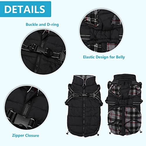Pethiy-Manteau d'hiver pour Chien avec Harnais intégré,Veste Chien Chaud en Polaire,Imperméable Vêtements Gilet pour Chien avec Harnais,Pull d'extérieur pour Moyenne et Petite Chiens-Noir-S