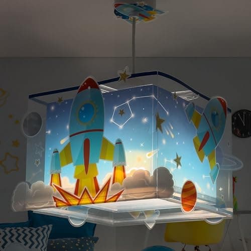 Dalber Lustre Chambre Enfant, Lampe Suspension Enfant, Rocket Fusée Spatiale système Solaire, 63352, E27