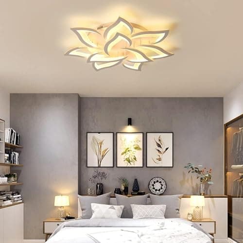 Plafonnier LED Petale, Plafonnier Salon Dimmable 3000k-6000K (10 Petales) | Luminaire Plafonnier avec Télécommande, Lustre Chambre Design de Creative Petal 60W, Aluminium+Acrylique , Diamètre 85CM