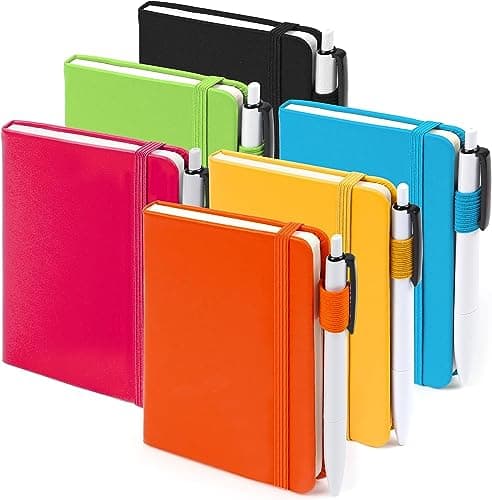 feela 6 Carnet de Notes de Poche A6 avec 6 Stylos Noirs, Page Lignée, Petit Carnet de Poche à Couverture Rigide avec Porte-Stylo, Bloc Note A6 pour Bureau Ecole pour Notes, 9 x 14 cm, Couleurs Unies