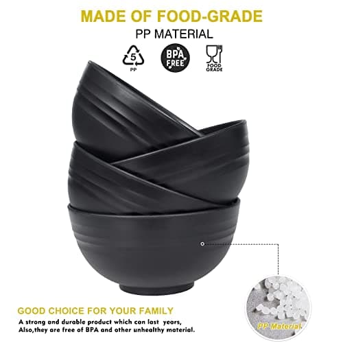 Greentainer Bol 24 OZ, bols à céréales lot de 4 saladiers 700 ml | Bol à fruits, bol à soupe pour enfants et adultes | Léger et incassable | Passe au lave-vaisselle et au micro-ondes | Noir