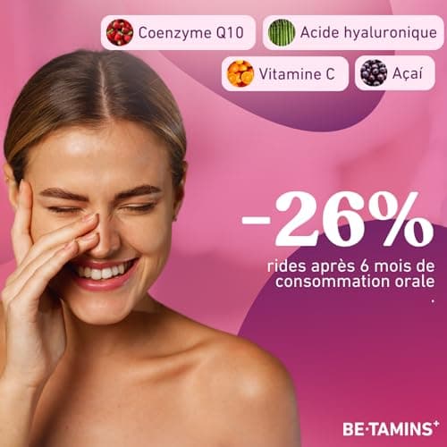 Beauty Gummies Acide Hyaluronique Sans Sucre et Q10 Coenzyme, Vitamine C Açai - Hydratation Anti-âge Élasticité et Brillance pour votre Peau - Avec Antioxydants Naturels 60 Gummies Vitamine