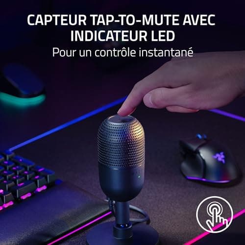 Razer Seiren V3 Mini - Microphone USB ultra-compact (microphone à condensateur 14 mm, directivité supercardioïde, détecteur de mise en sourdine, absorbeur de chocs intégré) Noir