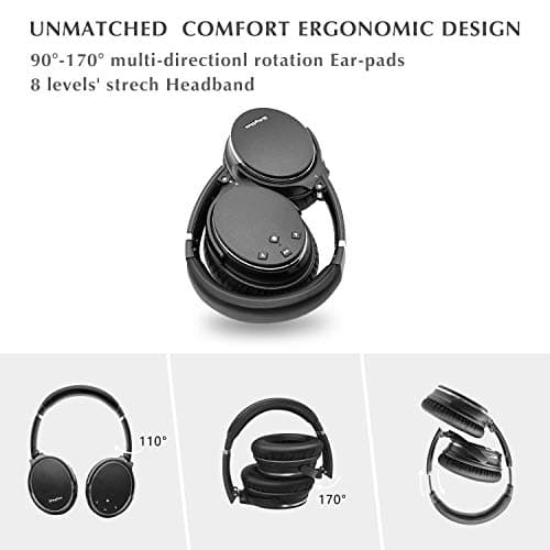 Srhythm NC35 Casque Bluetooth sans Fil V5.0 à Réduction de Bruit Active Léger et Pliable, Circum-auriculaire à Charge Rapide avec Microphone, Méga Basse, 50H de Jeu
