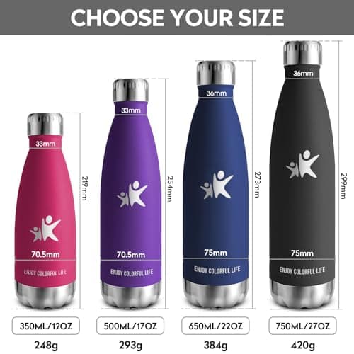 KollyKolla Gourde Isotherme 750ml, Gourde Inox, Isolation Double Paroi, Bouteille d'eau Reutilisable, sans BPA, Etanche, Bouteille Isotherme Acier Inoxydable, pour Enfant, Adulte, Sport, École, Bureau
