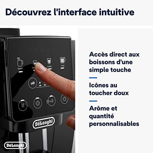 De'Longhi Magnifica Start ECAM222.20B, Machine à Café Automatique avec Buse à Lait, Machine à Espresso à Grains avec 4 Recettes Personnalisées, Panneau de Commande Soft-Touch, 1450W, Noir